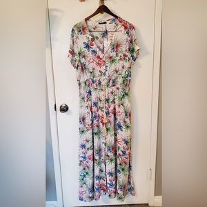 NWT Tropical Red White and Blue Print Maxi Dress XL